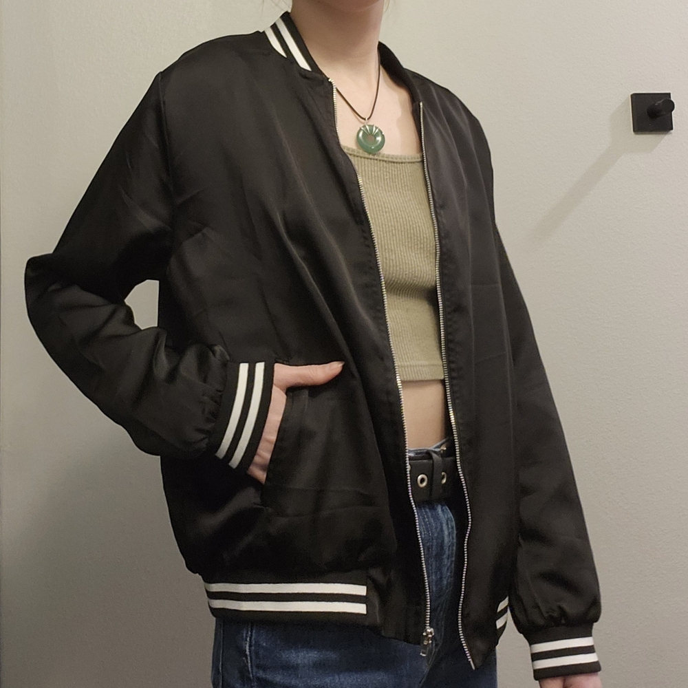 "Good Vibes" Black Bomber Jacket
